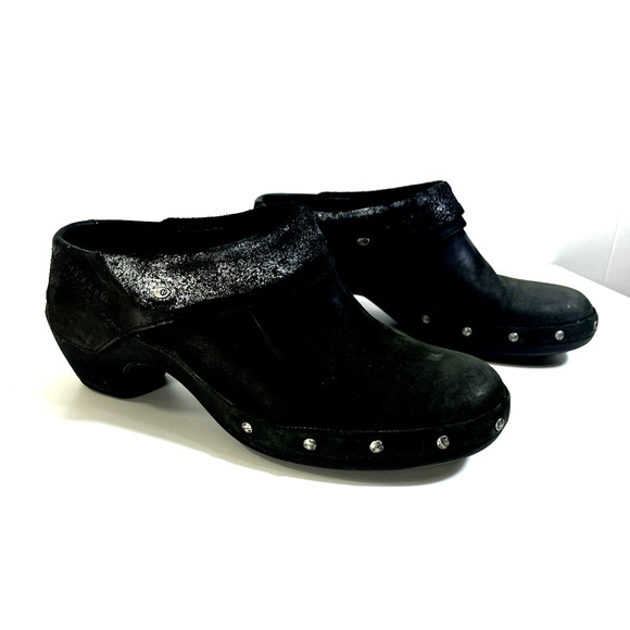 Merrell Luxe Wrap Black Studded Leather Mules Clogs Comfort Shoes Size 36 US 6 - Picture 1 of 11